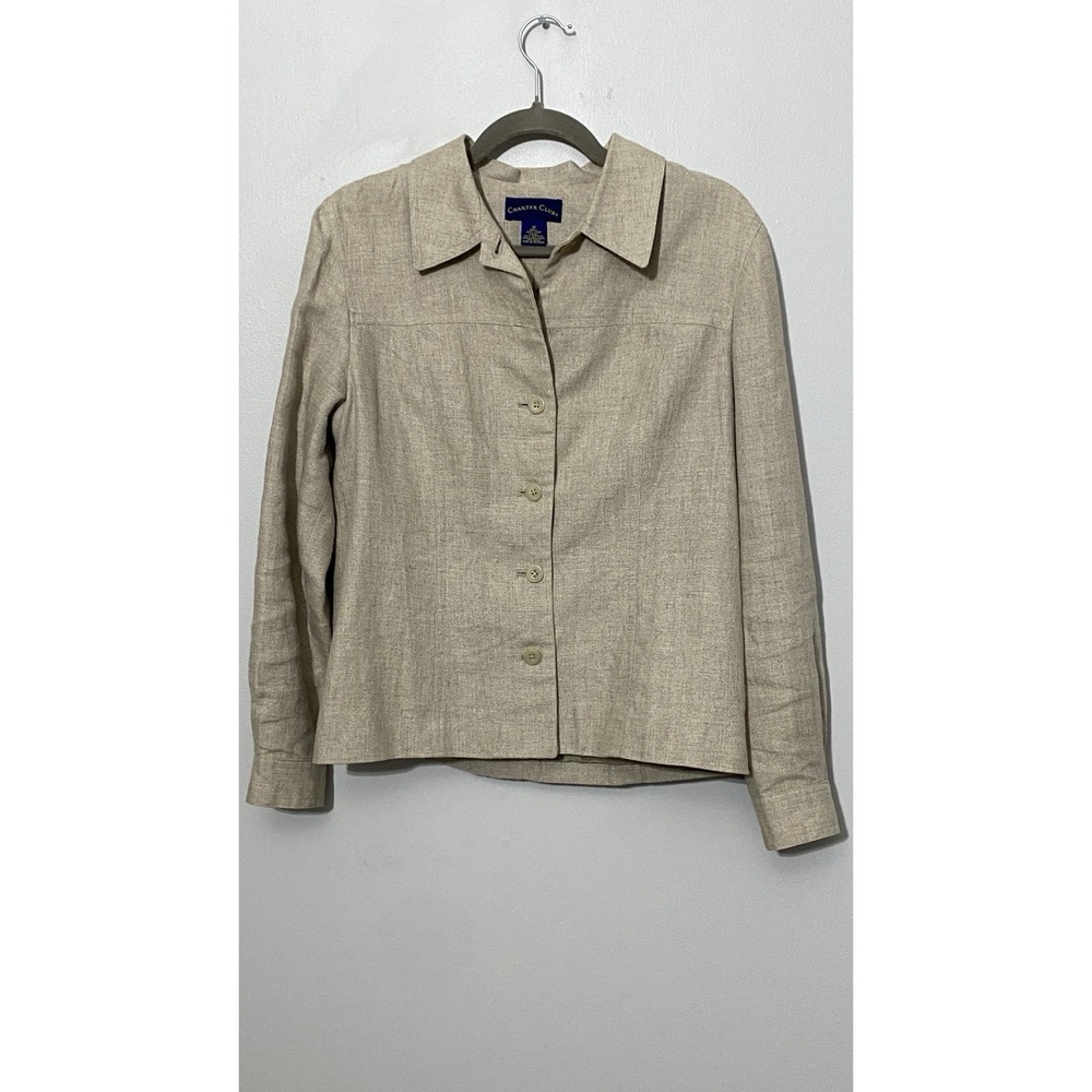 Vtg Y2K Women's 100% Linen Button Up Jacket Elevated Casual Capsule Piece Size M